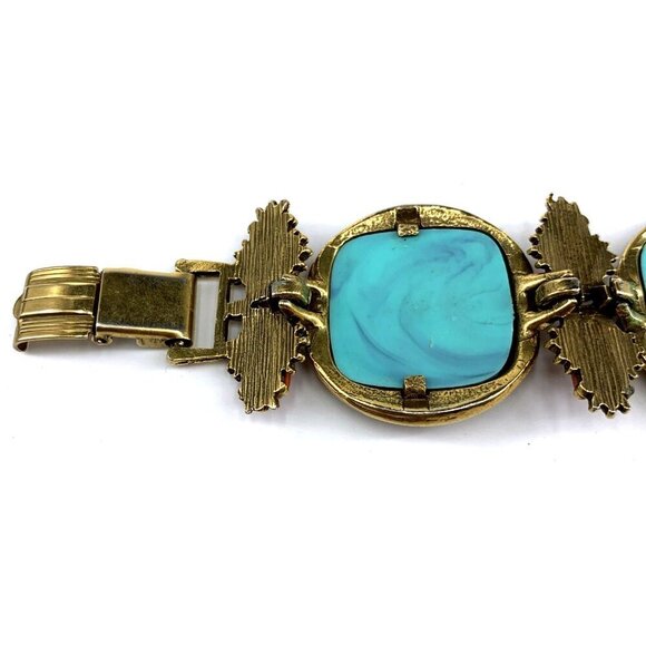 Egyptian Revival Bracelet 7" Unsigned Statement PIece Vintage Metal Plastic - Picture 7 of 11